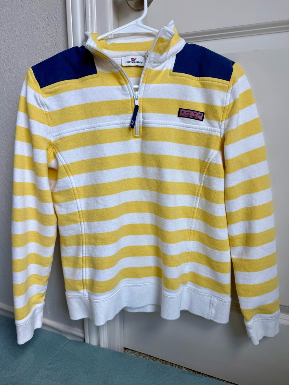 Vineyard Vines Yellow, White & Navy Striped Half-Zip Pullover